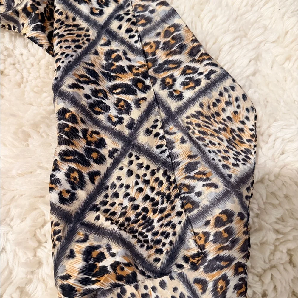 Korean Silk Leopard Print Women's Scarf - Tan Black Cream
